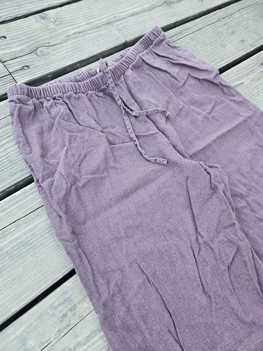 Linen Blend Wide Leg Crop Pants Mauve Purple Pull On Elastic Waist Small